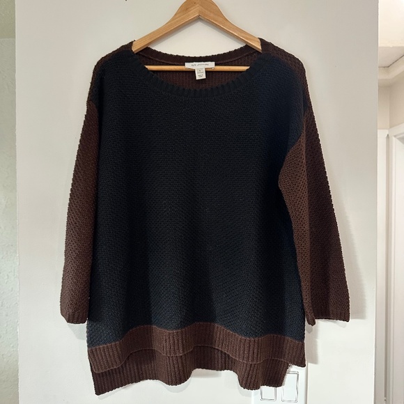 St John | Women’s Colour Block Sweater Cropped Sleeve Black and Brown Wool Blend - Picture 1 of 14